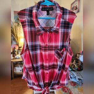 Euc derek heart western tie front crop shirt  jrs sz L